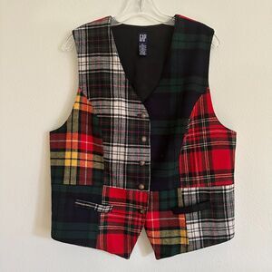 Vtg 90s GAP Patchwork Plaid Vest Large Tartan Holiday Grandma Core Grunge Preppy